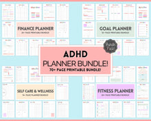 Load image into Gallery viewer, Ultimate ADHD Planner Bundle | Printable ADHD Neurodivergent Daily Life Planner, Fitness, Goal, Finances &amp; Budget, Self Care Planner | Pastel Rainbow
