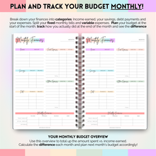 Load image into Gallery viewer, Budget Planner &amp; Monthly Bill Organizer | Finance Budget Planner, Financial Savings, Debt, Income, Expenses, Spending &amp; Bill Trackers | A5 Pastel Rainbow
