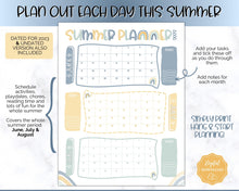 Load image into Gallery viewer, Kids Summer Calendar 2023 | Summer Poster, Summer Countdown, Printable Planner &amp; Checklist | Dinosaur
