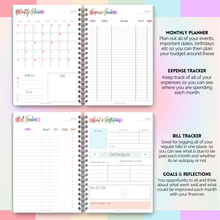 Load image into Gallery viewer, Budget Planner &amp; Monthly Bill Organizer | Finance Budget Planner, Financial Savings, Debt, Income, Expenses, Spending &amp; Bill Trackers | A5 Pastel Rainbow
