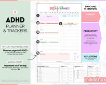 Load image into Gallery viewer, Ultimate ADHD Planner Bundle | Printable ADHD Neurodivergent Daily Life Planner, Fitness, Goal, Finances &amp; Budget, Self Care Planner | Pastel Rainbow
