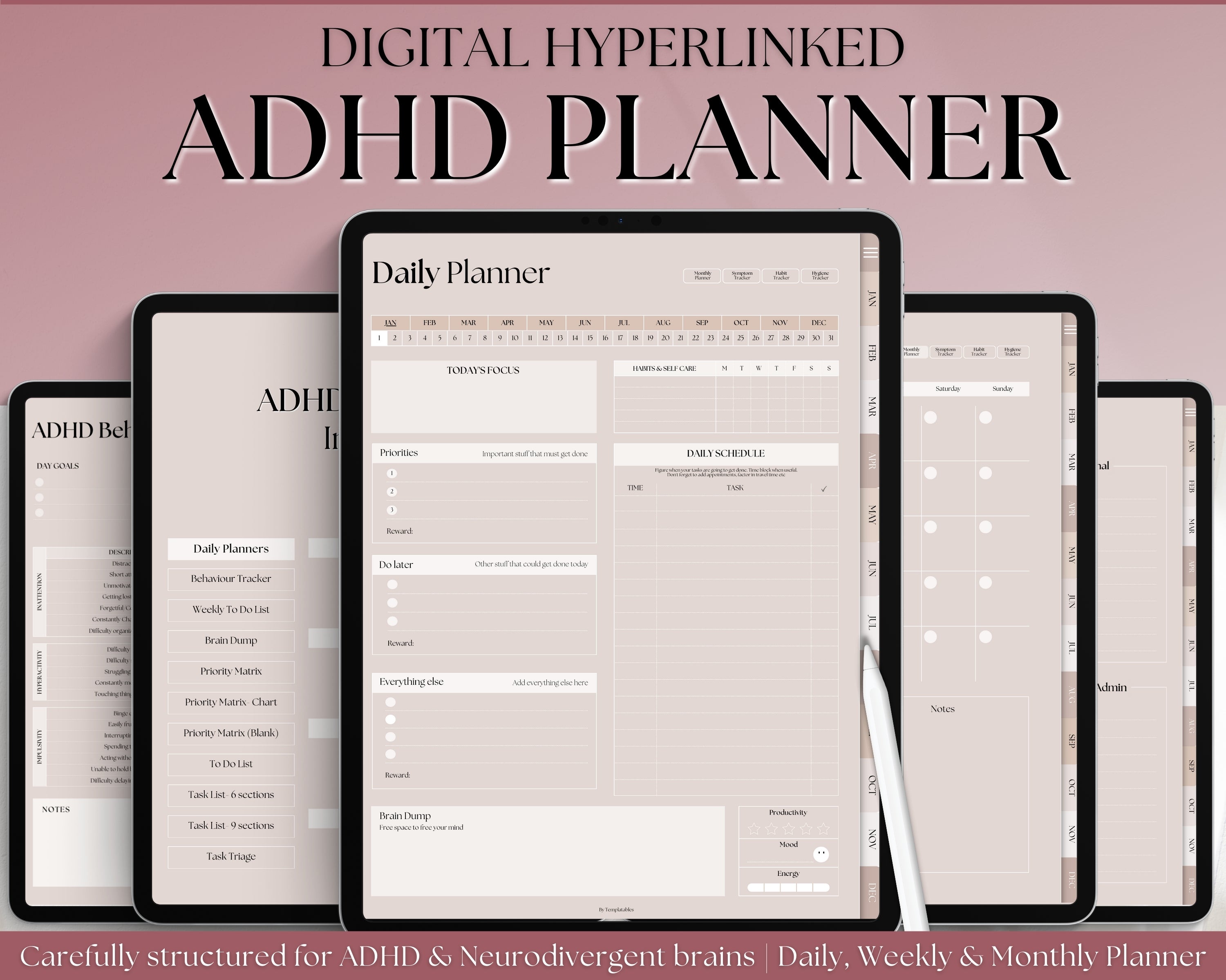 Luxury ADHD Digital Planner - Daily Planner for Neurodivergent Adults