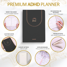 Load image into Gallery viewer, ADHD Daily Planner for Neurodivergent Adults – Premium Leather Productivity &amp; Task Management Planner with Guided Focus Pages, 170gsm Paper, Gold Foiling &amp; Gift Box – Undated | A5
