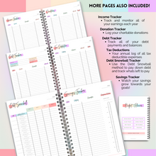 Load image into Gallery viewer, Budget Planner &amp; Monthly Bill Organizer | Finance Budget Planner, Financial Savings, Debt, Income, Expenses, Spending &amp; Bill Trackers | A5 Pastel Rainbow
