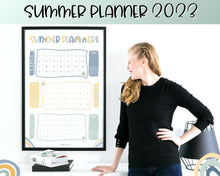 Load image into Gallery viewer, Kids Summer Calendar 2023 | Summer Poster, Summer Countdown, Printable Planner &amp; Checklist | Dinosaur
