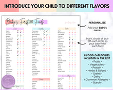 Load image into Gallery viewer, Rainbow Baby Food Tracker Printable BUNDLE | Baby’s First Foods Meal Planner &amp; Daily Food Diary, 100 Foods Before 1 | Colorful Rainbow
