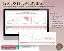 Load image into Gallery viewer, Small Business Bookkeeping Spreadsheet | Google Sheets Automated Business Expense Tracker &amp; Product Invetory Tracker | Lux
