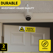 Load image into Gallery viewer, CCTV in Operation Stickers (Pack of 2) 5 x 15cm | Weatherproof Self Adhesive Security Camera Warning Sign
