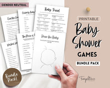 Load image into Gallery viewer, 40 Baby Shower Games Printable BUNDLE | Gender Neutral Baby Shower Activity for Woodland, Boho, Neutral Theme Baby Showers
