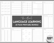 Printable Language Learning Planner | Language Learning Bundle to Study Korean, Japanese, Spanish, French & English | Language Templates, Trackers, Notebook & Student Vocab Workbook | Mono