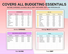 Load image into Gallery viewer, SIMPLE Budget Spreadsheet | Google Sheets Budget Planner &amp; Easy Monthly Budget Template | Automated Paycheck Financial Planner | Rainbow
