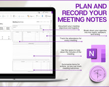 Load image into Gallery viewer, OneNote Meeting Notes Template | Editable Meeting Minutes, Digital OneNote Planner, Business Project Record | Perfect for Agenda &amp; Note Taking
