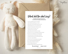 Load image into Gallery viewer, What did the Dad Say | Baby Shower Games &amp; Printable Baby Shower Template | Gender Neutral, Minimalist | Woodland Theme for Mommy or Daddy | Boho
