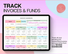 Load image into Gallery viewer, Invoice Tracker Spreadsheet | Small Business Invoice Tracking With Invoice Template, Task Tracker, Order Profit Loss &amp; Google Sheets Sales Tracker
