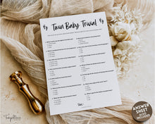 Load image into Gallery viewer, TWIN Baby Trivia Game | Fun template with Baby Shower Games, Printable Baby Shower Template, Gender Neutral, Minimalist, Woodland &amp; How well do you know template | Boho
