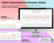 Load image into Gallery viewer, COLORFUL Budget Spreadsheet | Google Sheets Automated Budget Planner for Paychecks, Financial Planning and Savings | Rainbow
