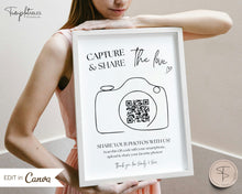 Load image into Gallery viewer, Editable Capture the Love QR Code Sign | EDITABLE Wedding Reception Signage for Camera, Wedding Table games, QR Code Canva Template &amp; Modern Photo Sign
