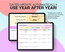 Load image into Gallery viewer, Bill Payment Calendar Spreadsheet | Google SHEETS Automated Monthly Bill Tracker | Budget Expense, Finance Template | Rainbow
