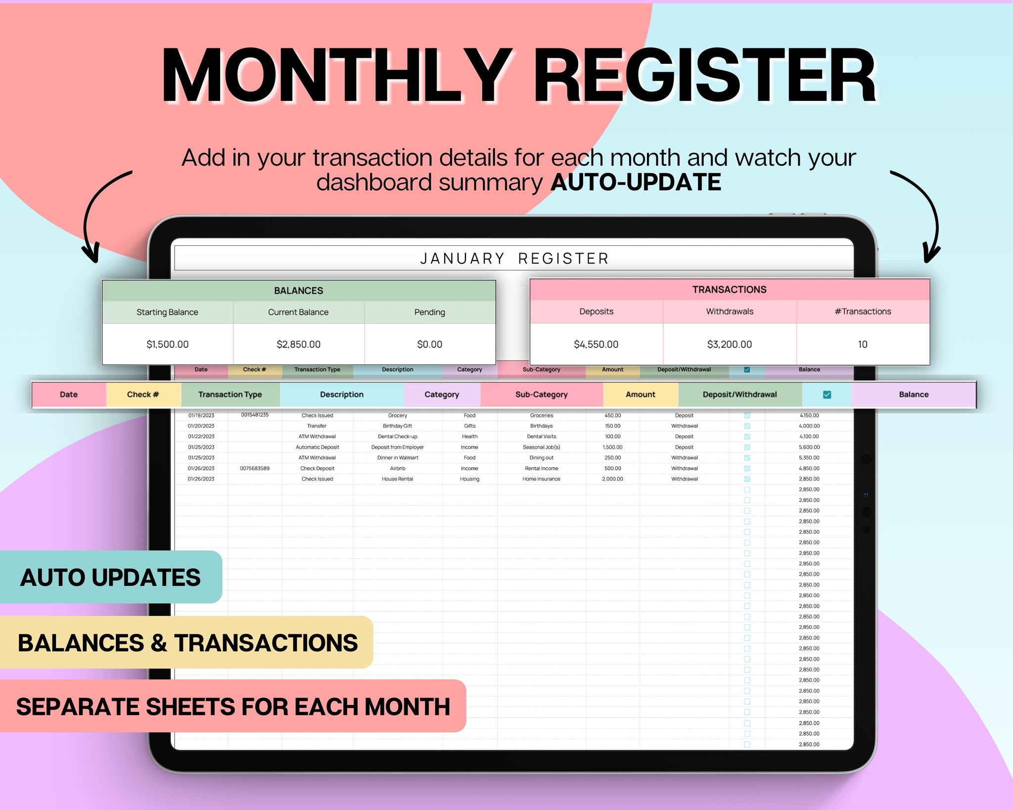 Checkbook Register Spreadsheet Google Sheets Register