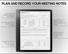 Load image into Gallery viewer, Kindle Scribe Meeting Notes templates | Meeting Minutes, Meeting Agenda, Meeting Note taking template, Project planner, Task List, Kindle Scribe Planner
