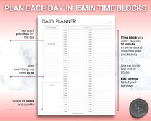 Load image into Gallery viewer, EDITABLE 15 Minute Planner | Includes 15 Minutes Daily Planner, 15 Minute Tracker, Half Hour, Hourly, Time Block Template &amp; Undated Appointment Tracker
