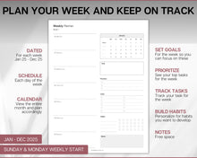 Load image into Gallery viewer, 2025 Dated Printable Planner | Daily, Weekly, Monthly Pages, Calendar, To Do List Printable Inserts
