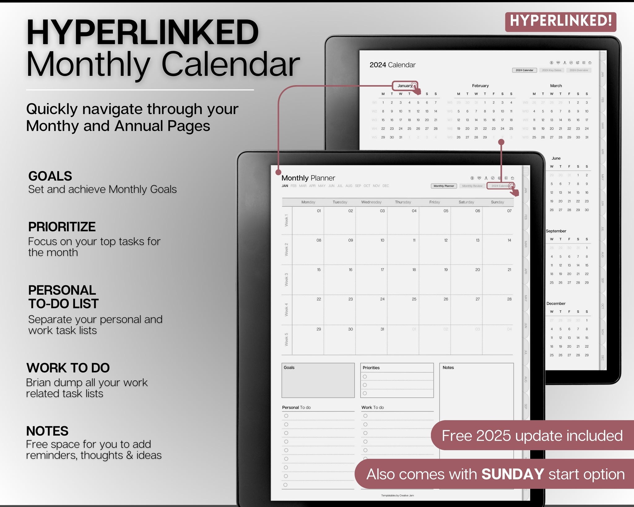 2024 Monthly Planner for Kindle Scribe Monthly Calendar 2025