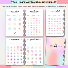 Load image into Gallery viewer, 12 Week Weight Loss Journal | Pounds Lost &amp; Body Measurements Tracker | A5 Pastel Rainbow
