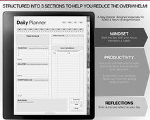Load image into Gallery viewer, Digital ADHD planner for the Kindle Scribe | Daily Planner for Neurodivergent Adults | Includes Brain Dump Template &amp; To Do List

