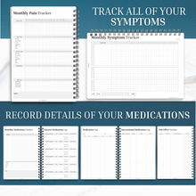 Load image into Gallery viewer, Comprehensive Medical Planner Logbook | Prescription Log Journal | Self Care Medical Journal | Track Symptoms, Medications, &amp; Doctor Notes | Health Planner | A5

