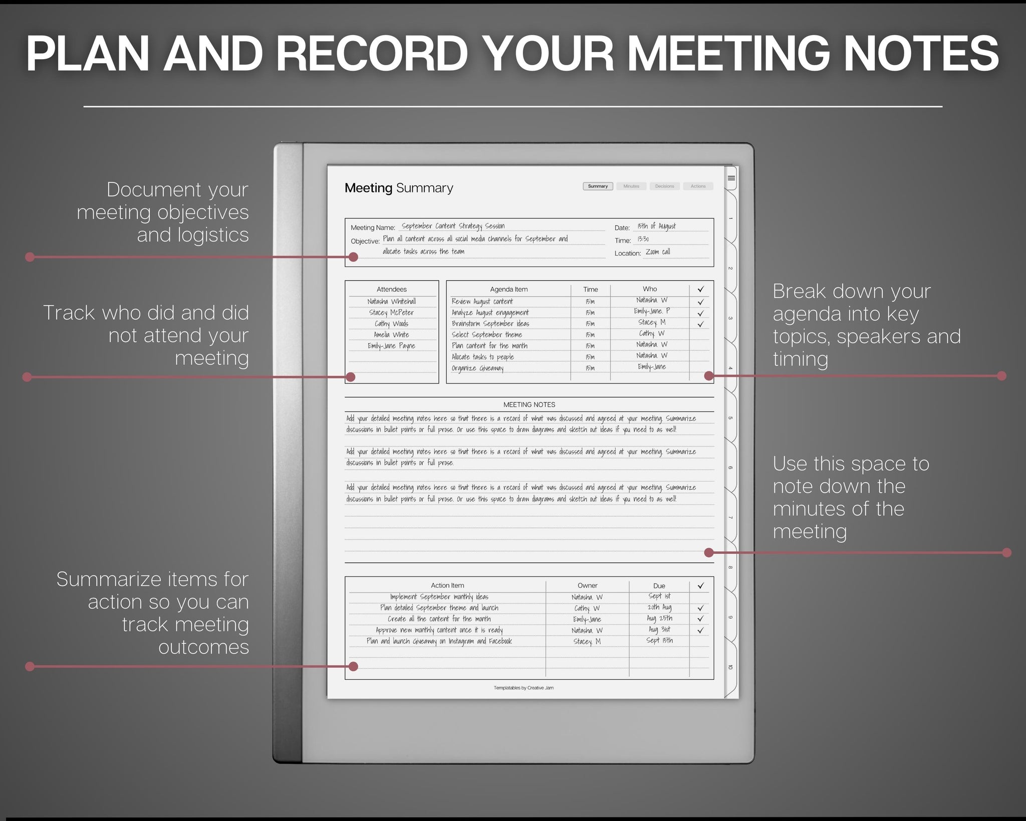 Remarkable 2 Meeting Notes Template, Meeting Notebook, Remarkable
