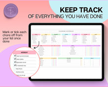 Load image into Gallery viewer, EDITABLE Cleaning Schedule Spreadsheet | Includes Cleaning Planner, Cleaning Checklist, Weekly House Chores &amp; Adhd Cleaning Clean Home | Colorful
