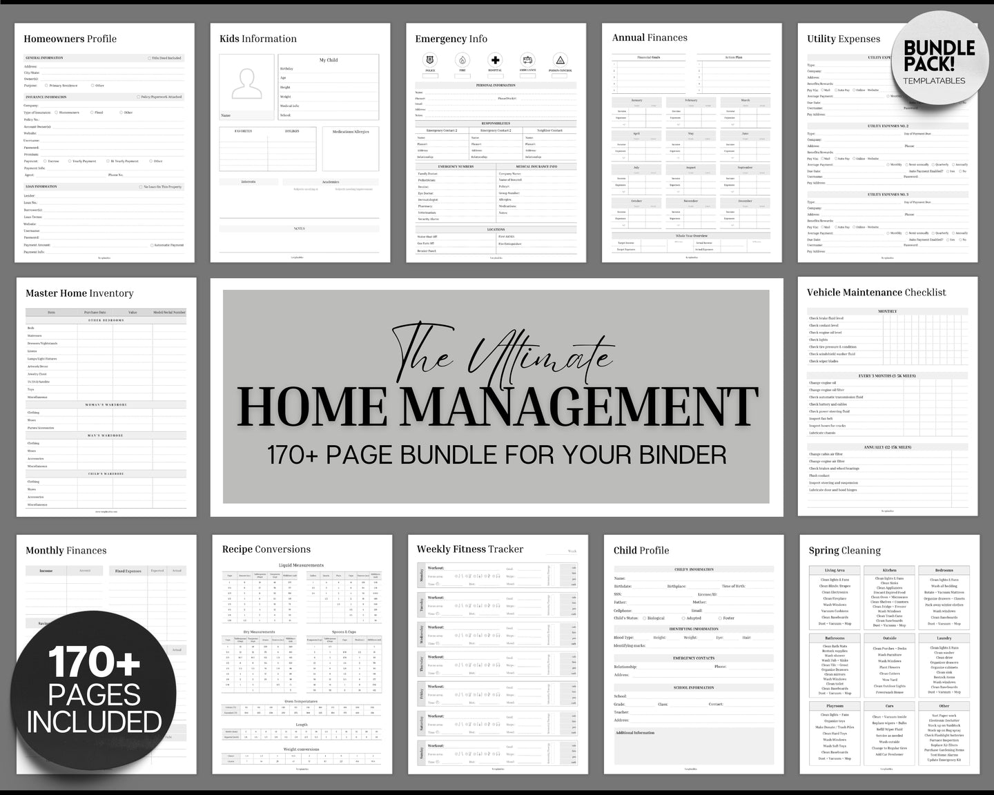 The ULTIMATE Home Management Binder Bundle! includes 170pg Household Planner for Cleaning, Emergency, Budget, Meal planners & checklists, Life Binder