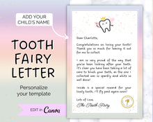Load image into Gallery viewer, EDITABLE Tooth Fairy Letter | Tooth Fairy Receipt Template with Note, Toothfairy Certificate, Canva Template, Lost or First Tooth Gift
