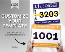 Load image into Gallery viewer, Editable Race Bib Templates | With 7 Running Race Bib Templates included, Digital Running Printable, Racing Canva Template
