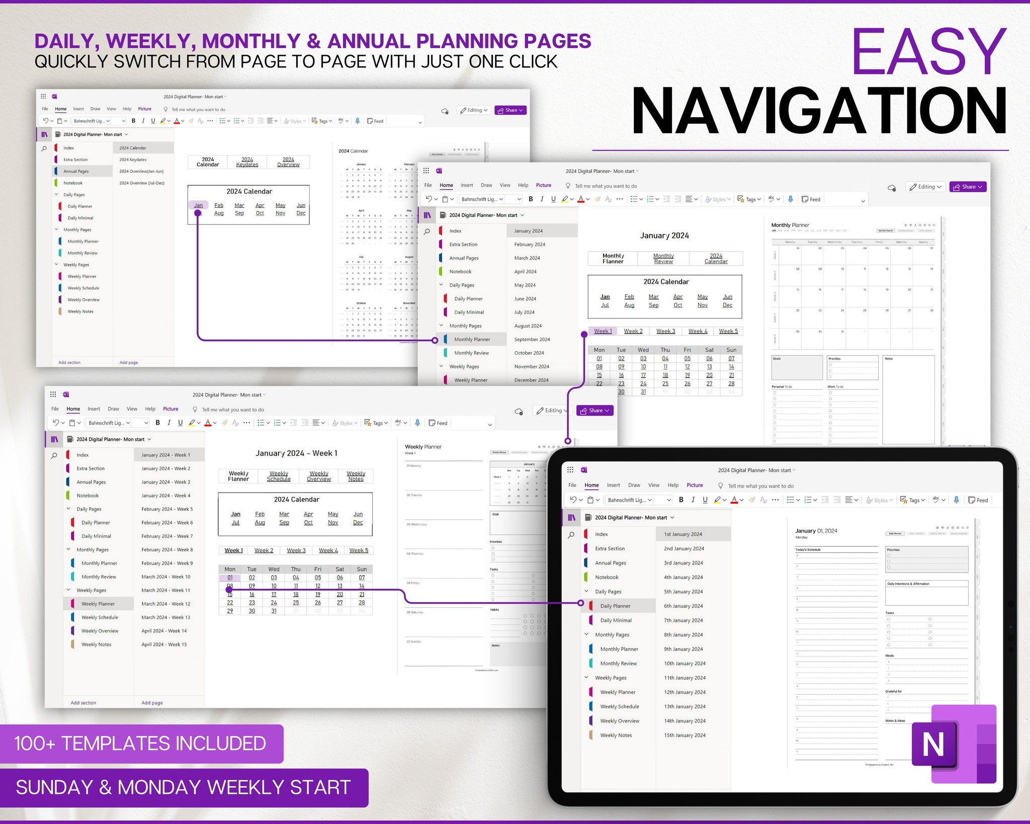 2024 OneNote Digital Planner | Daily, Weekly & Monthly Planning