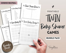 Load image into Gallery viewer, TWIN Baby Shower Games BUNDLE | 45 Twins Baby Shower Activity, Twin Trivia, whats in your purchase, Bingo, Word Scramble, Boho &amp; Woodland Themes
