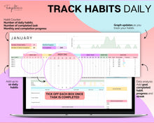 Load image into Gallery viewer, Habit Tracker Spreadsheet | Includes Goal Planner, Goals Tracker, Mood, Habit Planner, Daily Weekly Monthly, Google Sheets &amp; Goal Setting Template | Colorful
