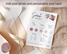Load image into Gallery viewer, EDITABLE Bridesmaid Info Card | PHOTO Wedding Information &amp; Iteniary Card Canva Template | Style 2
