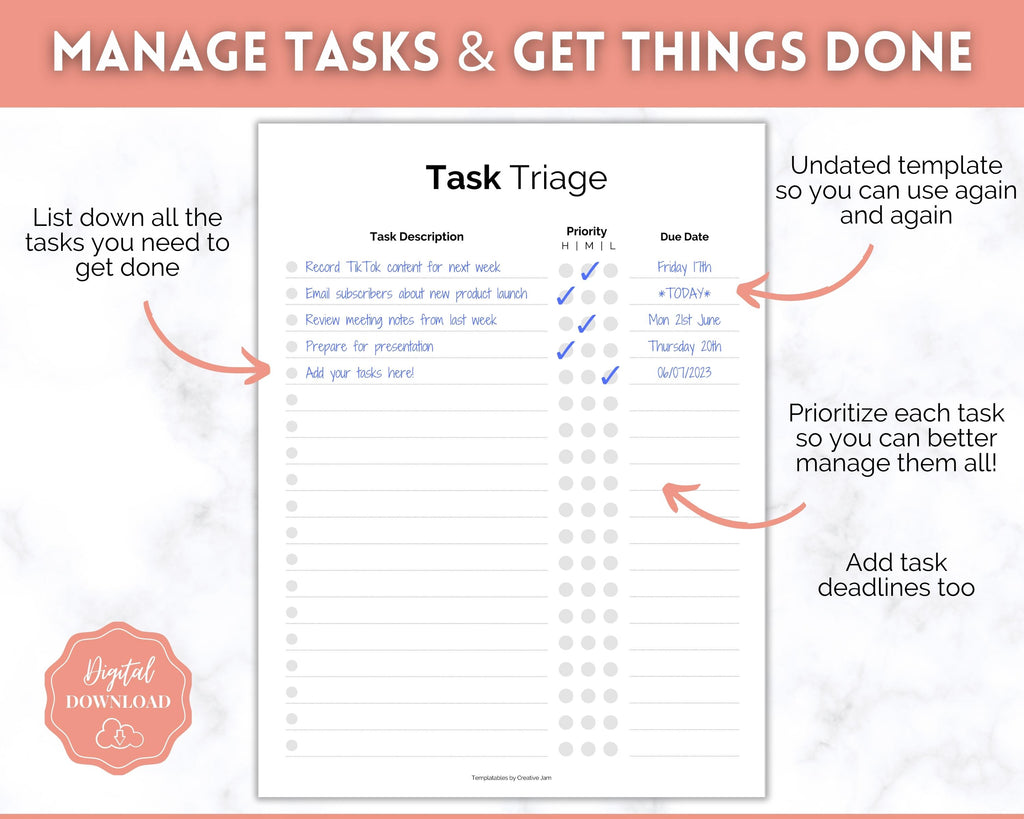 Task Triage: Prioritize with To-Do List & Brain Dump Digital Templates