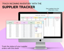 Load image into Gallery viewer, Inventory Tracker Spreadsheet | Small Business Inventory Management Template &amp; Business Stock Tracker for Google Sheets | Colorful
