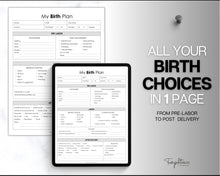 Load image into Gallery viewer, EDITABLE Birth Plan Template | Includes Birth Preferences, Birthing Plan Checklist, Pregnancy Planner, Natural Birth &amp; Hypnobirthing | Mono
