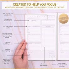 Load image into Gallery viewer, ADHD Daily Planner for Neurodivergent Adults – Premium Leather Productivity &amp; Task Management Planner with Guided Focus Pages, 170gsm Paper, Gold Foiling &amp; Gift Box – Undated | A5
