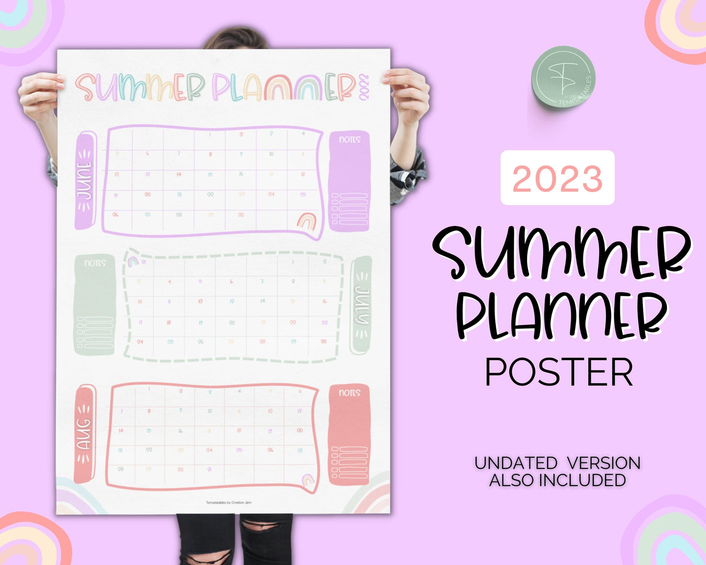 Kids Summer Calendar 2023 | Summer Poster, Summer Countdown, Printable Planner & Checklist | Pastel Rainbow