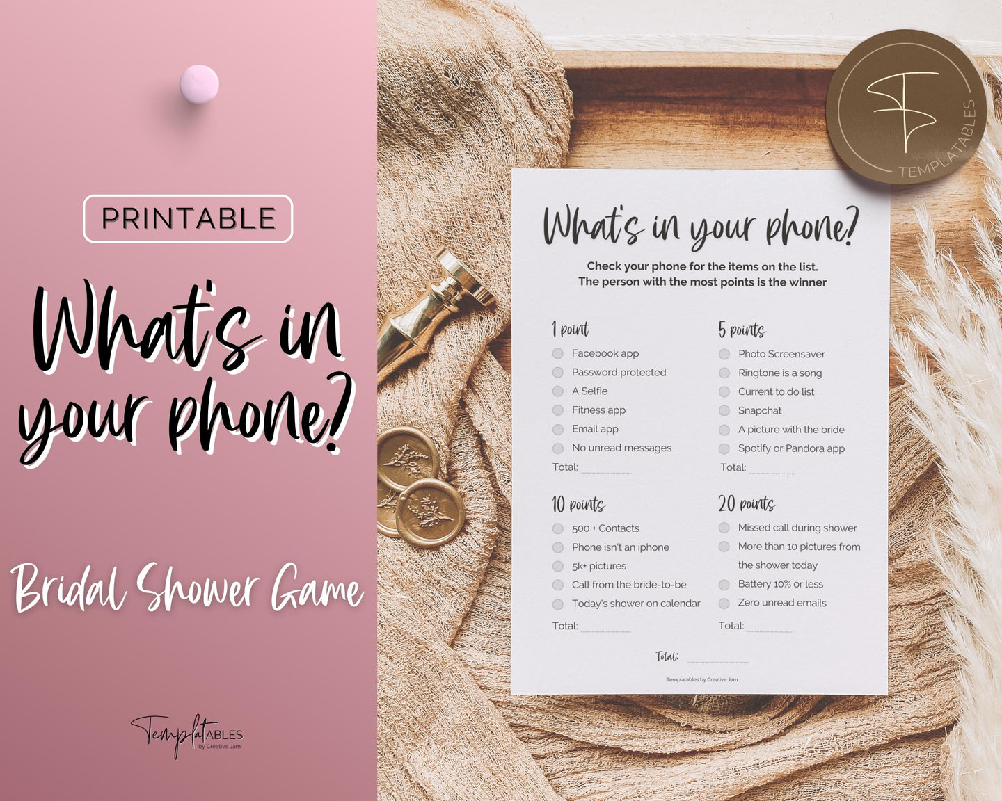 'What’s in your Phone?' Bridal Shower Game Printable