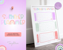 Load image into Gallery viewer, Kids Summer Calendar 2023 | Summer Poster, Summer Countdown, Printable Planner &amp; Checklist | Pastel Rainbow
