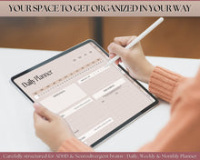 Load image into Gallery viewer, ADHD Digital Planner - Daily Planner for Neurodivergent Adults | Brain Dump Template, To Do List, Cleaning, Symptom Tracker for GoodNotes &amp; iPad | Boho Lux
