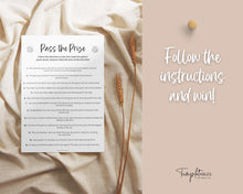Load image into Gallery viewer, Pass the Prize Game | Includes Baby Shower Games, Printable Baby Shower Template, Pass the Gift Game, Gender Neutral &amp; Woodland Theme, Minimalist | Boho
