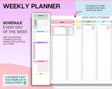 Load image into Gallery viewer, ADHD Planner Spreadsheet for Neurodivergent Adults | Google Sheets Daily &amp; Weekly Planner, Symptom Tracker, Brain Dump &amp; To Do Lists | Rainbow
