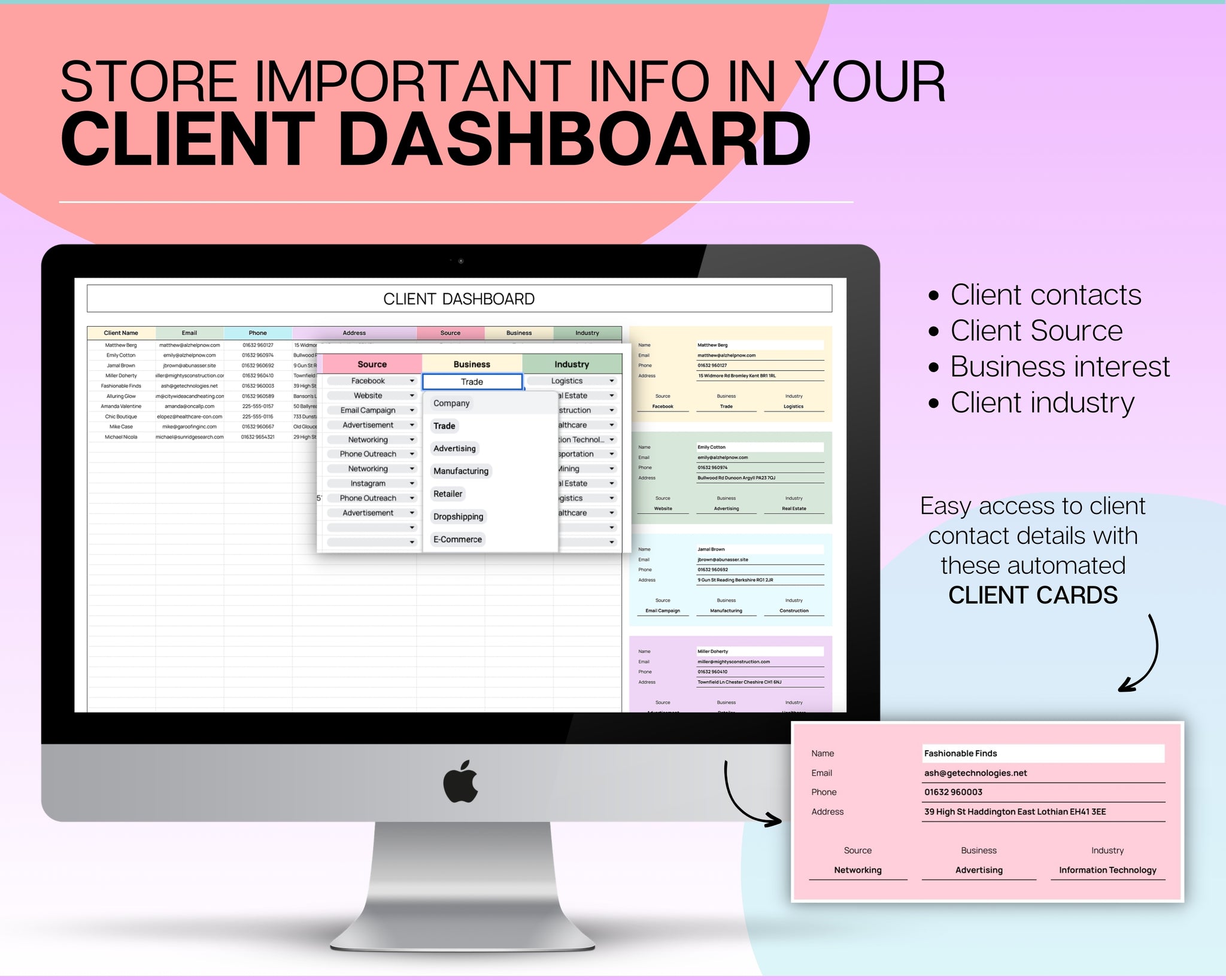 Client Quicksheet Client Tracker Spreadsheet | Perfect For Small Business Owners!